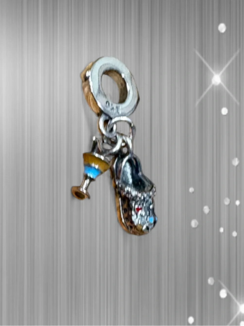 Sterling Silver Croc-Style Shoe & Cocktail Charm - Silver